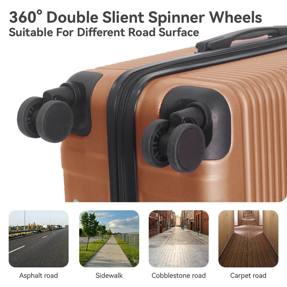 Luggage Sets ABS Hardshell 3pcs Luggage, Lightweight Durable Suitcase Sets Spinner Wheels Suitcase With TSA Lock 20''24''28'' Available(Brown)_voghion.com